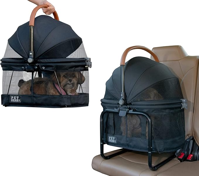 Pet Gear No-Zip View 360 Pet Carrier & Car Seat with Booster Seat Frame for Small Dogs & Cats, Mesh Ventilation, Push Button Entry, No Tools Required, Dark Charcoal