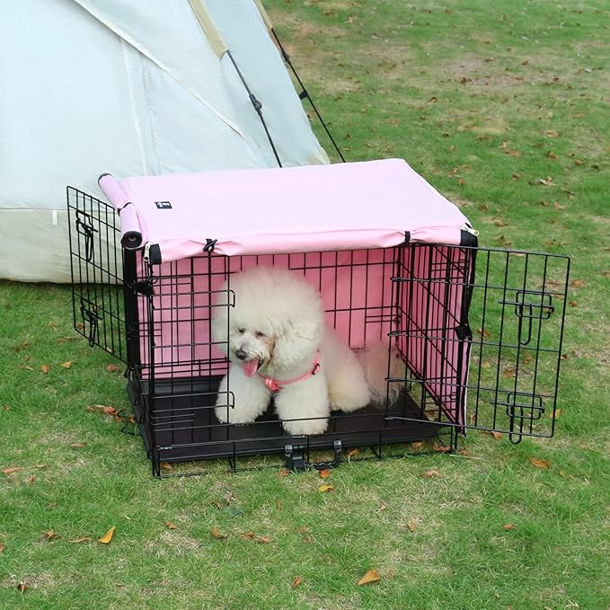 X-ZONE PET Double Door Dog Crate Cover - Polyester Pet Kennel Cover Fits 36 inches Wire Dog Cage Pink