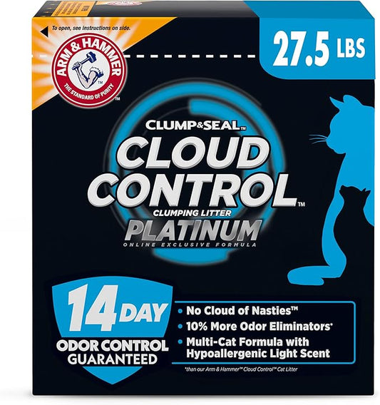 ARM & Hammer Cloud Control Platinum Cat Litter, Multi-Cat Clumping Litter, Hypoallergenic and Dust-Free, 14-Day Odor Control, 27.5 lbs
