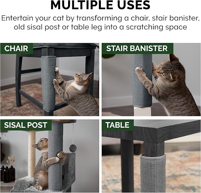 Furhaven Wrap Around Scratching Post Cover for Indoor Cats, Fits Posts Up to 3.5" Diameter, Durable & Less Mess - Tiger Tough Carpet Scratch Mat - Gray, Extra Large/XL