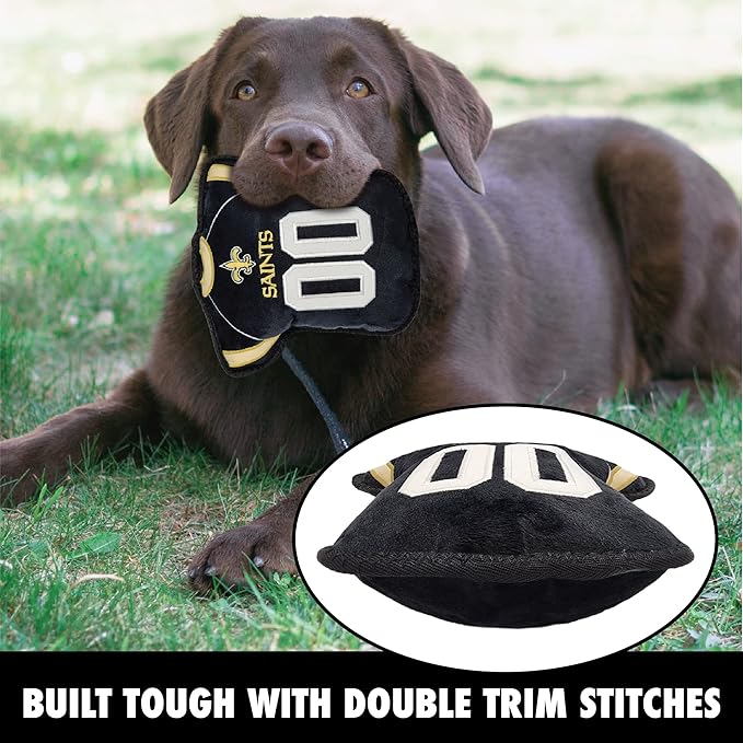 The 1st Ever Tough but Smooth Dog Toy NFL NEW Orleans Saints Football Jersey Tough Pet Toy. A Premium Quality Doggie Toy with Built-in Squeaker. Sports Fans Favorite Chew Toy