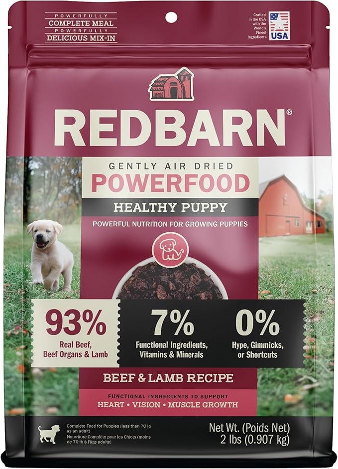 Redbarn Powerfood Air Dried Puppy Food - 93% Beef, Beef Organs, & Lamb - High Protein Non-GMO Dry Recipe to Support Healthy Growth, Development, Immunity & Digestive Health for All Breeds - 2lb