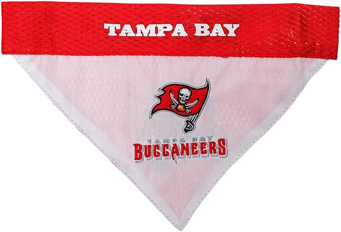 NFL DOG BANDANA - TAMPA BAY BUCCANEERS REVERSIBLE PET BANDANA. 2 Sided Sports Bandana with a PREMIUM Embroidery TEAM LOGO, Small/Medium. - 2 Sizes & 32 NFL Teams available
