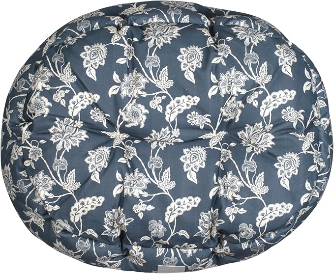 Fringe Studio INDIENNE Coastal Blue 29" W x 24" D x 9" H Medium Round Cuddler 100% Cotton Canvas Exterior, Machine Washable, PetShop Collection (215016)