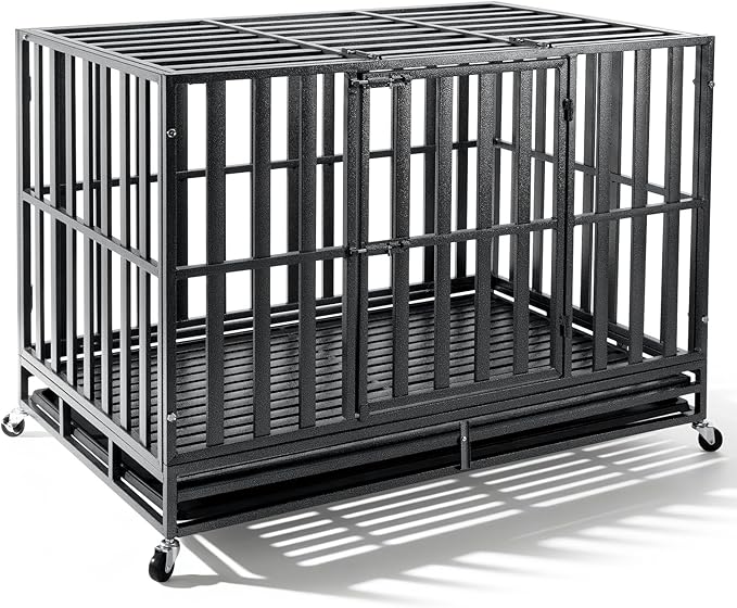 Oranland 48 inch Heavy Duty Indestructible Dog Crate,2026 Ultimate Base Plate for Large and Middle Dogs,Dog Kennel for High Anxiety Dogs/Max Load Capacity 300lbs/Double Door with 2 Lockable Wheels