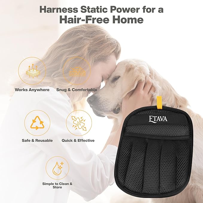 Pet Hair Removal Glove for Dogs & Cats, Reusable Electrostatic Hair Remover Tool, Cat & Dog Grooming Glove for Shedding & Deshedding, Magic Brush for Clothing, Couch, Carpet & Car Seat (1 Pack)