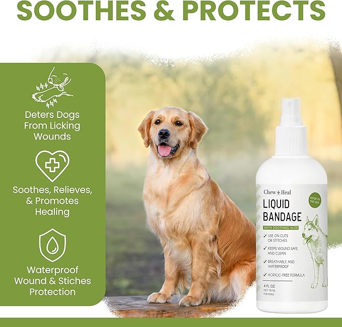 Pet Liquid Bandage for Dogs - 8 oz Spray with Aloe - Wound Care for Dogs Including Cuts, Scrapes, and Stitches - Breathable and Waterproof