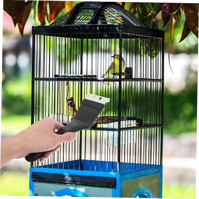 Kisangel Stainless Steel Bird Cage Brush with Long Handle Versatile Waste Scraper Tool for Bird Droppings Removal for Parrot Cages and Animal Habitats Durable Cleaner