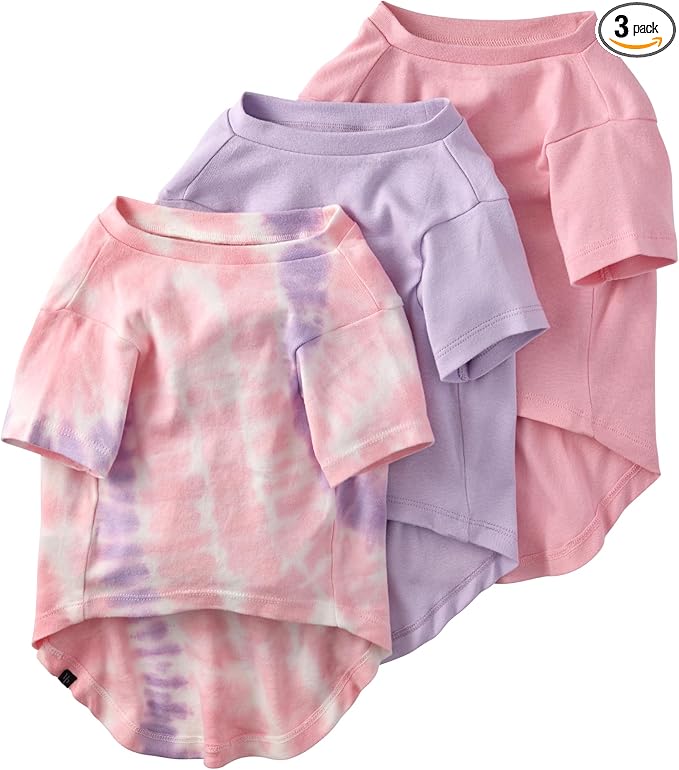 Pet Passion Toby II - The Perfect Tee, 3 Pack Short Sleeve Pet T-Shirt 100% Organic Cotton Tees Clothes for Small, Medium, Large Dogs, Pink Tie Dye, Small (10-25 lbs)