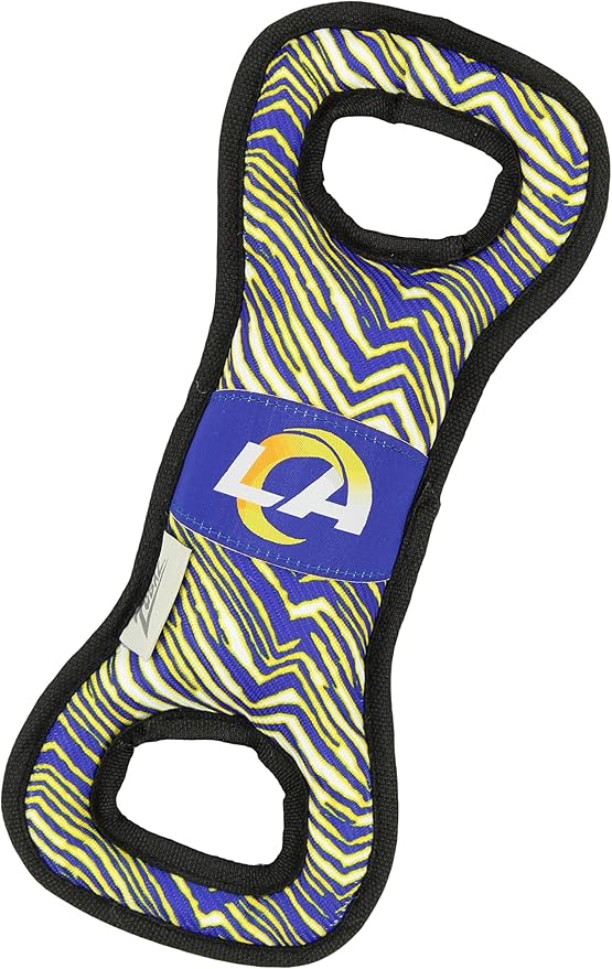Zubaz NFL Team Logos and Colors Tug Dental Toy with Squeaker for Dogs & Cats, Los Angeles Rams