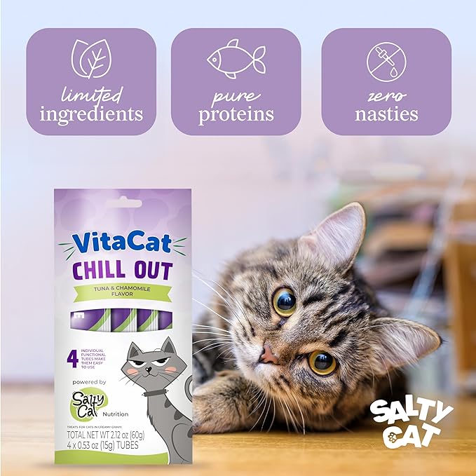 Salty Cat VitaCat Chill Out Natural Creamy Tuna & Pumpkin Functional Tube Treats for Cats, 15g (12 Pack)