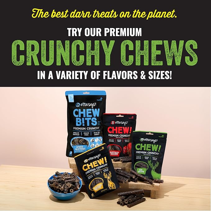etta says! Premium Crunchy Dog Chews Variety Pack – All Natural Dog Treats Made in USA – Elk, Venison & Buffalo – Protein-Rich Chews for Teeth, Digestive Support & Training – 3 Pack