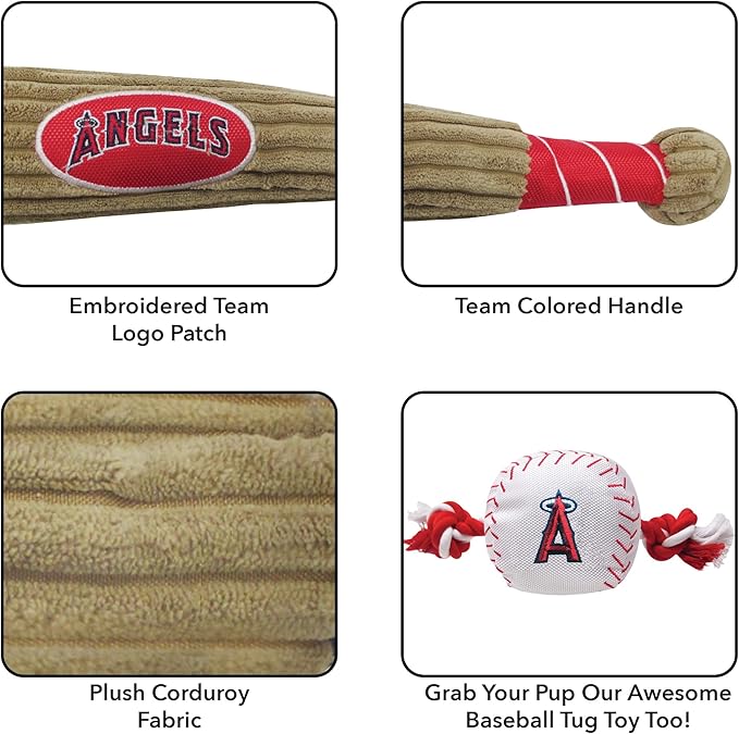 MLB LA Lakers Baseball Bat Toy for DOGS & CATS. Soft Corduroy Plush Dog Toy with Inner SQUEAKER, MLB Chew Toys for Dogs or Cats. Durable Fun Interactive Dog Toy with Team Names and Logo