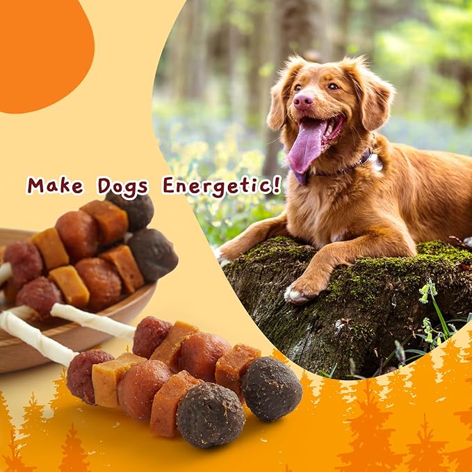 Jungle Calling Dog Treats, Multi-Flavor Kabob Dog Snacks, Edible Dog Kabobs, Made with Chicken, Duck, Beef, Sweet Potato and Pumpkin, Rawhide Sticks for Dogs