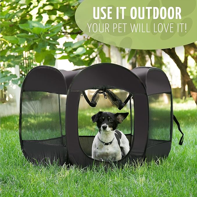 ZONETECH Portable Fold-able Pet Playpen Tent – Medium Size Premium Quality Indoor Outdoor Mesh Open Air Exercise Pop-Up Cage for Dogs and Cats (2 Pack)