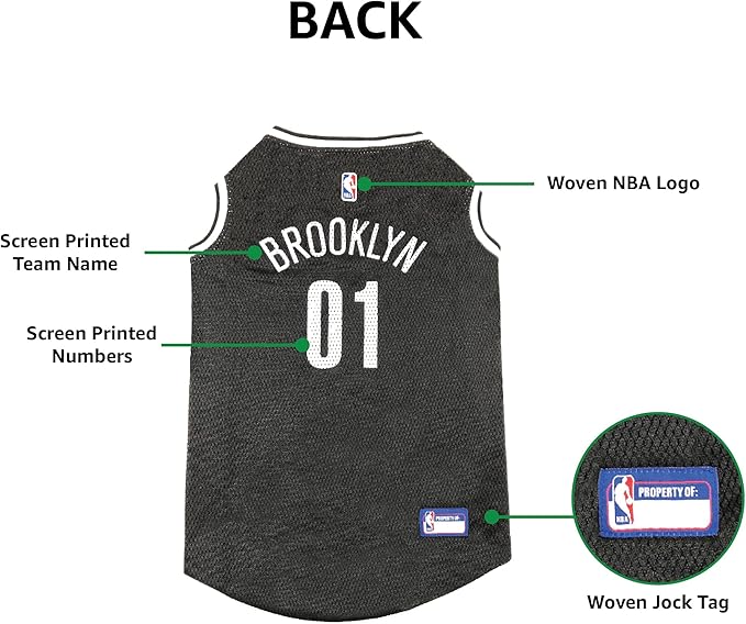 NBA PET Jersey Brooklyn NETS Basketball Dog Jersey, Medium. Best Licensed Basketball Jersey for The Real Four-Legged Fan!