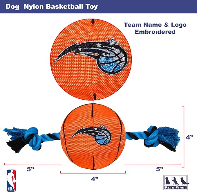 Pets First NBA Orlando Magic Basketball Toy. - Tough Nylon Pet Toy with Tug Ropes & Inner Squeaker, one Size (MAG-3105)