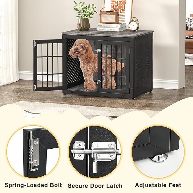 rehomerance 32" Heavy Duty Dog Crate Furniture for Small and Medium Dogs, Metal Kennel for High Anxiety Dogs, Chew Proof Pet Cage Indoor, Decorative Dog Kennel End Table