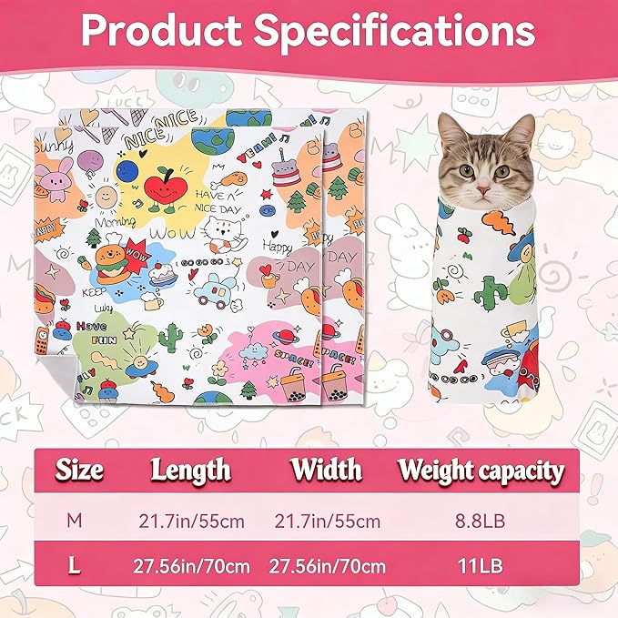 Cat Wrap for Cutting Nails，Cat Restraint for Nail Clipping，Cat Grooming Wrap for Cat Shower, Anti-Scratch Anti-Escape Multifunctional Pet Tool,21.7in