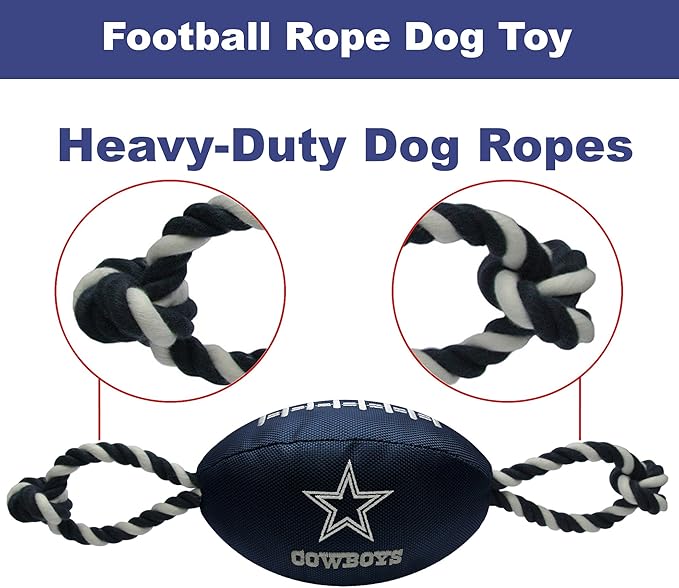 Pets First NFL Dallas Cowboys Football Dog Toy, Tough Quality Nylon Materials, Strong Pull Ropes, Inner Squeaker, NFL Team Color