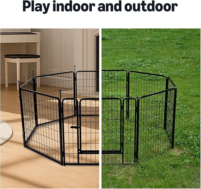 Amazon Basics Dog Playpen, 8 Panels Metal Fence with Door, Foldable for Indoor and Outdoor Use, Suitable for Small to Medium Sized Dogs, 24 Inch Height, Black