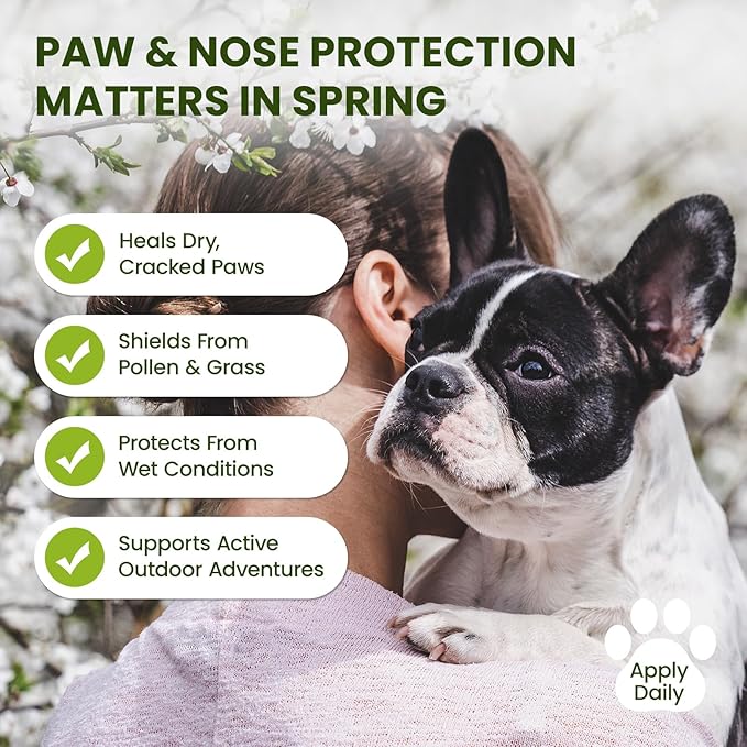 PawSono Lick-Safe Dog Paw & Nose Balm with Coconut Oil | All-Natural Moisturizer & Soother for Dry, Cracked Pads & Snout | Heat & Cold Pavement Protection Wax, Nose Butter for Bulldogs (7.1 oz / 200g)