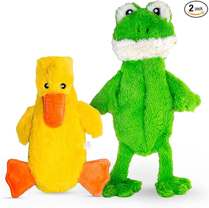 FGA MARKETPLACE Duck and Frog Flat NO Stuffing NO Squeak Plush Dog Toy, Funny Style Will Entertain Your Pet for Hours, Recommended for Small and Medium Dog 21 INCH Long