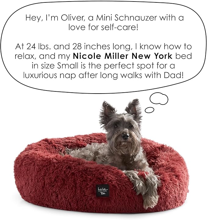 Nicole Miller NEW YORK PET Ellie Fuzzy Solid Donut Pet Bed, Plush, Cozy & Calming, Non-Slip Bottom, 100% Machine Washable, Blue, Small 24"x24"x7" Round