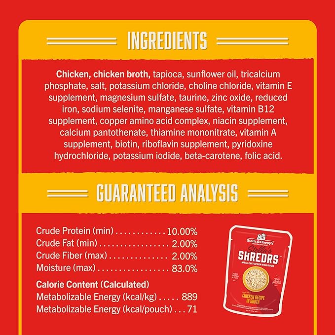 Stella & Chewy's Cage-Free Chicken Shredrs - Premium Dog Food Pouches - Perfect for Picky Eaters - 12 Pack, 2.8oz Each