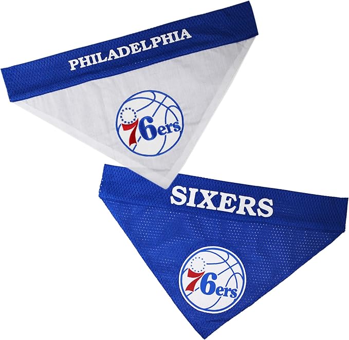 NBA Dog Bandana - Philadelphia 76ers Reversible Pet Bandana. 2 Sided Home & Away Sports Bandana with a PREMIUM Embroidery TEAM Logo, Large/X-Large
