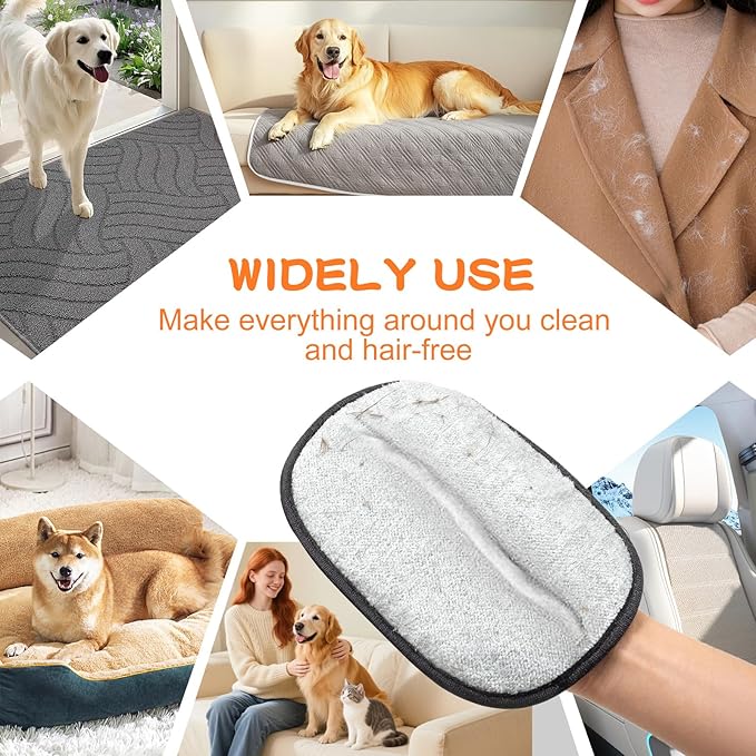 Pet Hair Removal Glove for Cats & Dogs 1PC and Cat & Dog Grooming Gloves for Shedding Brushes 1 Pair, Pet Hair Remover Tool for Clothing, Couch, Carpet, Car Seat, Deshedding Brush & Massage