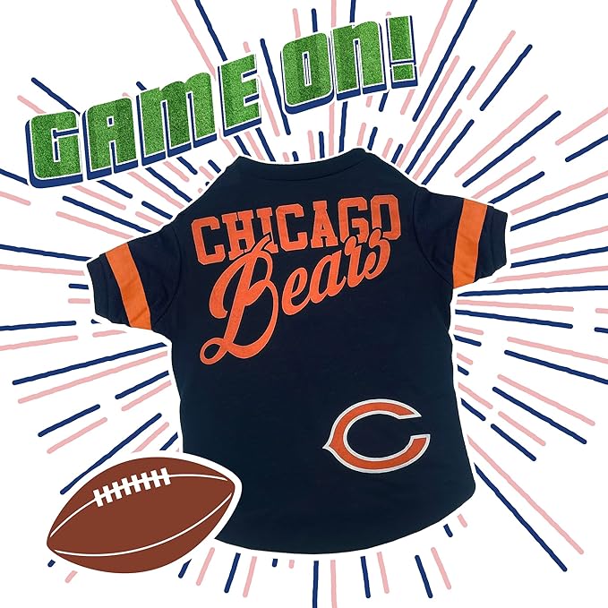 Pets First NFL Chicago Bears Striped Dog & Cat T-Shirt, Medium. Football Pet Shirt for NFL Team Fans. New & Updated Fashionable Design, Durable & Cute Sports PET TEE Shirt Outfit, CHI-4146-MD