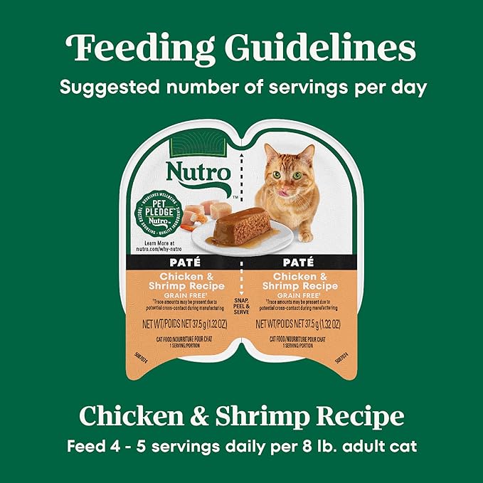 Nutro Perfect Portions Wet Cat Food Pate Chicken & Shrimp Recipe, Grain Free Wet Cat Food, 2.64 oz. Twin-Pack Trays (24 Count, Pack of 1)