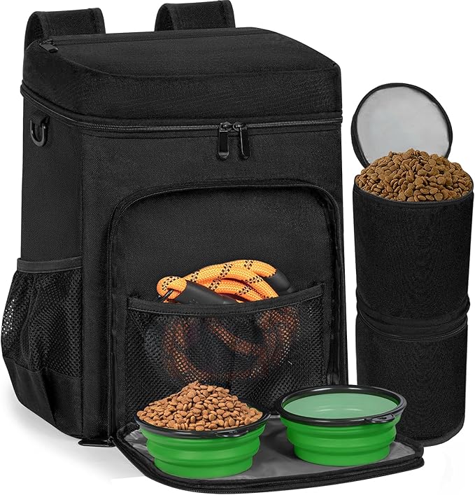 ANILD Dog Travel Bag Backpack, Flight-Ready TSA-Approved Dog Travel Bag with 2 Leak-Proof Food Canisters, 4 Foldable Silicone Bowls, Multi-Compartment Organizer for Hiking, Camping, Dog Mom Essentials