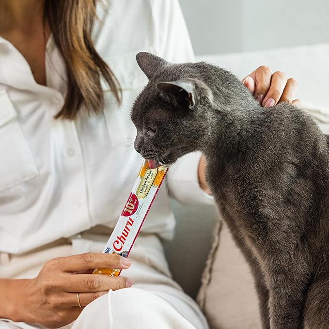 INABA Churu for Senior 10+, Creamy Lickable Cat Treats with Taurine, Vitamin E & C, 0.5 Ounces Each, 20 Tubes, Chicken Variety