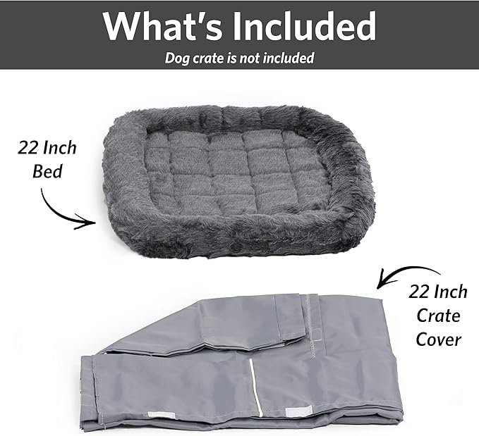 New World Dog Crate Comfort Kit by, Matching Dog Crate Cover & Dog Bed to Make Your Dogs Crate Their Home, Compatible with MidWest Homes for Pets & New World Dog Crates, Fits 22-Inch Dog Crate, Gray