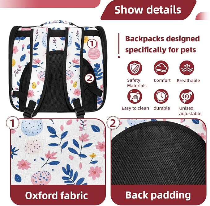 Rabbits Eggs Flowers Leaves Pet Cat Backpack Carrier for Kitty Small Dog, Ventilated Pet Carrier Bag for Car, Walking, Hiking, Outdoors