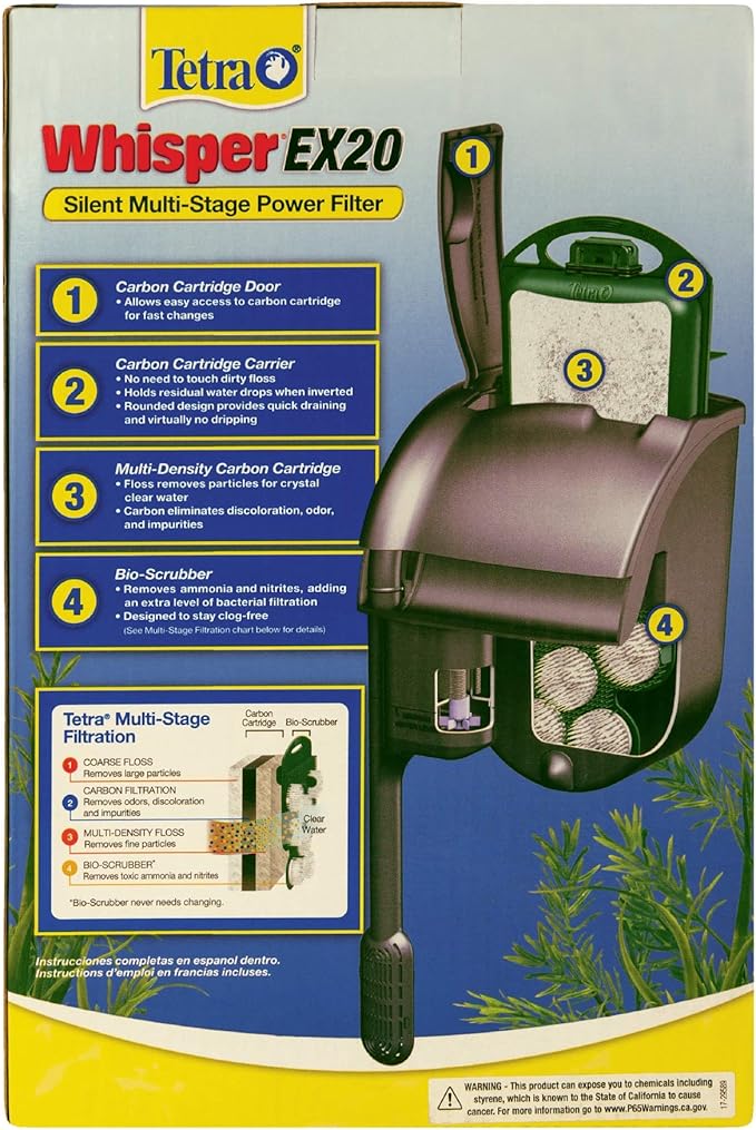 Tetra Whisper EX 20 Filter For 10 To 20 Gallon Aquariums, Silent Multi-Stage Filtration
