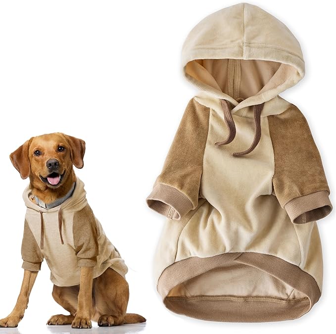 Pet Passion Cooper II Organic Cotton Velour Dog Hoodie Pet Coat for Small, Medium and Large Dogs, Coffee Color Block, X-Large (55-80 lbs)
