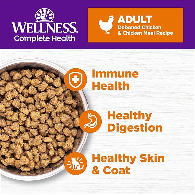Wellness Complete Health Adult Dry Cat Food, Natural, Grain Free Kibble, Chicken Recipe, 5.5 lb Bag