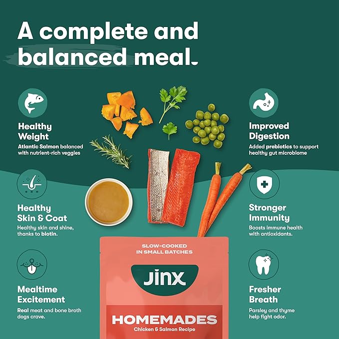 Jinx Salmon Wet Dog Food Topper, Mix with Dry Dog Food, Made with Real Salmon & Chicken, Bone Broth, No Fillers, Puppy, Adult, Senior, 9oz, 12 Pack