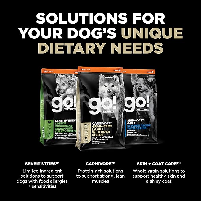 Go! Solutions Carnivore Lamb + Wild Boar Grain-Free Dry Dog Food, Our Highest-Protein Kibble Made with Real Meat, Pumpkin & Probiotics for Good Digestion, for Puppies, Adults & Seniors, 22 lb Bag