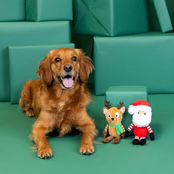 Fringe Studio Pet Toy, Friend at Frost Sight Plush Dog Toy 2 Piece Set, Santa & Reindeer, PetShop Collection (312062)