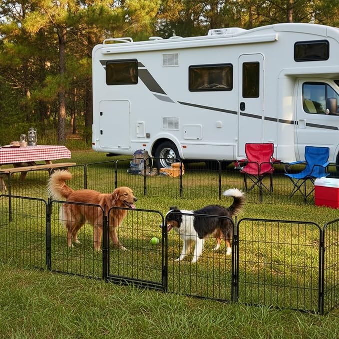 Dog Playpen w/Carrying Case for Indoor or Outdoor Use – 32 Inch, 8 Black Panels - Portable Metal Exercise Pen for Small & Medium Dogs - Pet Fence Kennel Crate for House, RV, or Travel