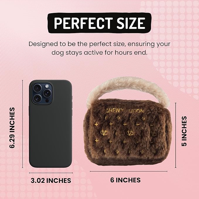 Dog Diggin Designs Chewy Vuiton Plush Dog Toy Purse | Luxury-Inspired Parody Designer Handbag with Squeaker, Soft Plush Fashion Dog Toy – Haute Couture Purses & Handbags