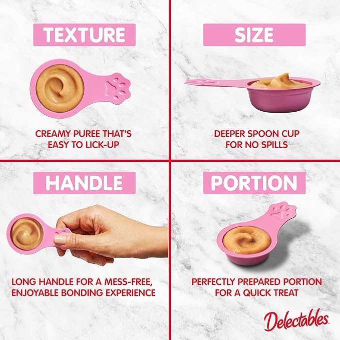 Delectables Lickable Spoon Handheld Wet Cat Treats Made with Real Chicken & Salmon, Quick & Easy Creamy Puree, Mess Free, Grain-Free, No Added Fillers, No by-Products, Variety Pack, 20ct