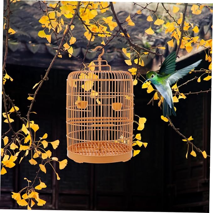 Toyvian Decorative Hanging Plastic Bird Cage for Small Animals Round Shaped Multi Functional Pet Cage for Parakeets Hamsters Small Parrots and Stylish Design