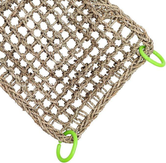 Birds Natural Seagrass Mat Hanging Woven Net Hammock Mat with Hooks Bird Cage Accessories Climbing Rope Ladder Chew Toys for Cockatiel Hamster Guinea Pig Rats Hamster Parakeet (16''x12'')