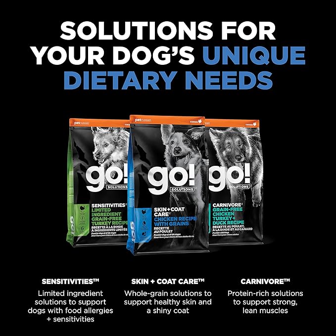 Go! Solutions Skin + Coat Care Chicken Dry Dog Food with Grains, Healthy Kibble with Omega-3s & 6s for Soft, Shiny Fur, for Puppies, Adults, & Seniors, 3.5 lb Bag