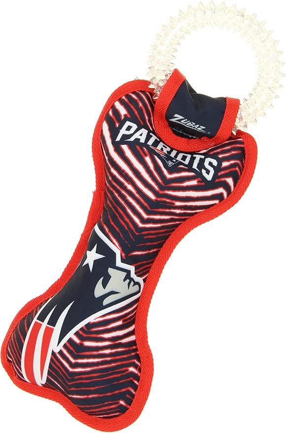 Zubaz NFL Team Logos and Colors Ring Tug Toy with Squeaker for Dogs, New England Patriots